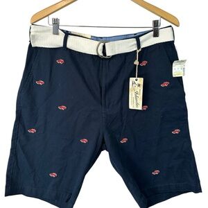 Islandia 38 Navy Embroidered Convertible Car Shorts Belt NWT Preppy Novelty NWT